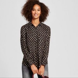 WHOWHATWEAR Gold Polka Dot Button Down Blouse